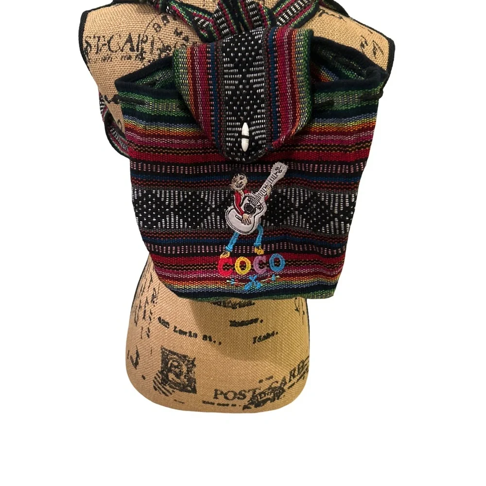 Disney Pixar Coco With Guitar Embroidered Backpack Purse Rainbow Colors